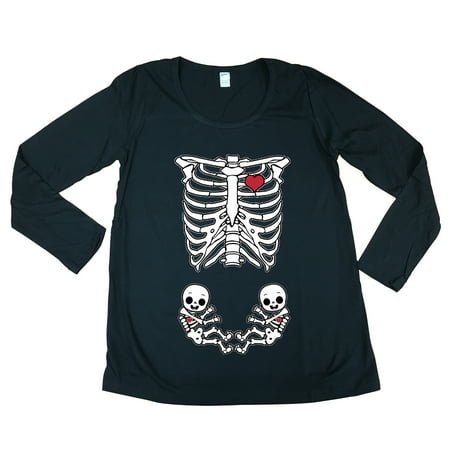 

Long Sleeve Twins Boy Girl Baby Skeleton Mother Mom Maternity DT T-Shirt Tee