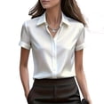 thumbnail image 3 of Liweisiy Women's Stain Silk Blouse Collared Short Sleeve Button Down Shirts Summer Dressy Bussiness Office Tops White S, 3 of 8