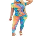 thumbnail image 1 of 2Pcs WomenClothes Outfit Tie Dye Print Short Sleeve Top+Long Pant Set, 1 of 6