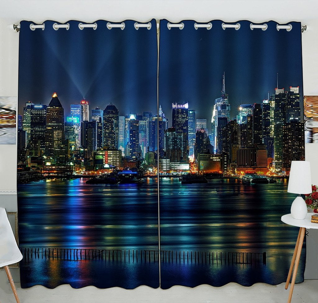 GCKG NYC New York City Colorful Buildings At Night Window Curtain