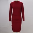 thumbnail image 4 of Sexlip Women's Casual Ruched Basic Pencil Dress Tight Crewneck Long Sleeve Cocktail Bodycon Midi Dress Club wear Party Outfits Red L, 4 of 9
