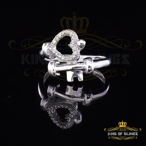 King of Bling's 0.10 CT Real Diamond Womens Silver 925 Sterling White Silver Heart Ring Size 7