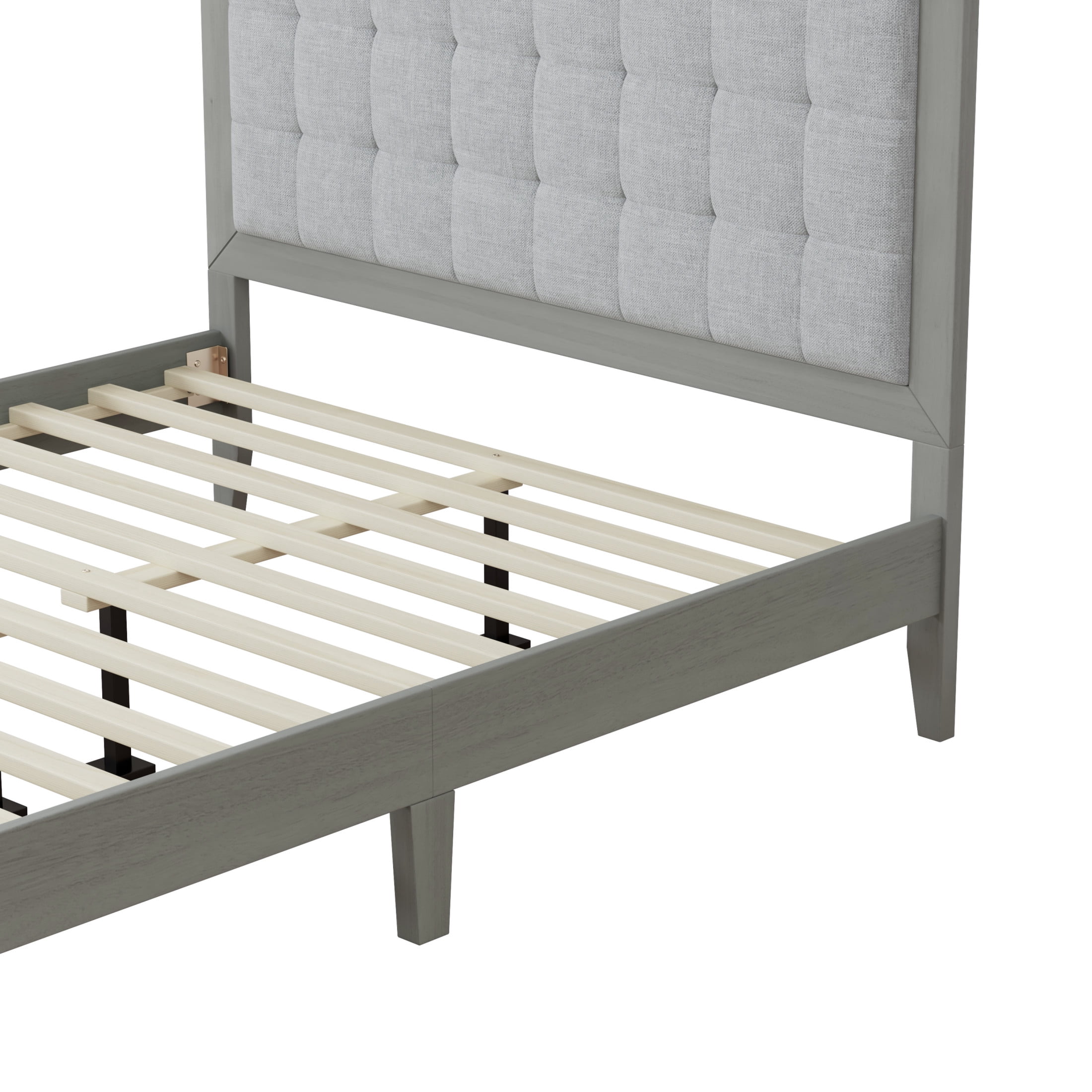 Bohemian Grey Queen Size Bed Frame with Upholstered Tufted Headboard