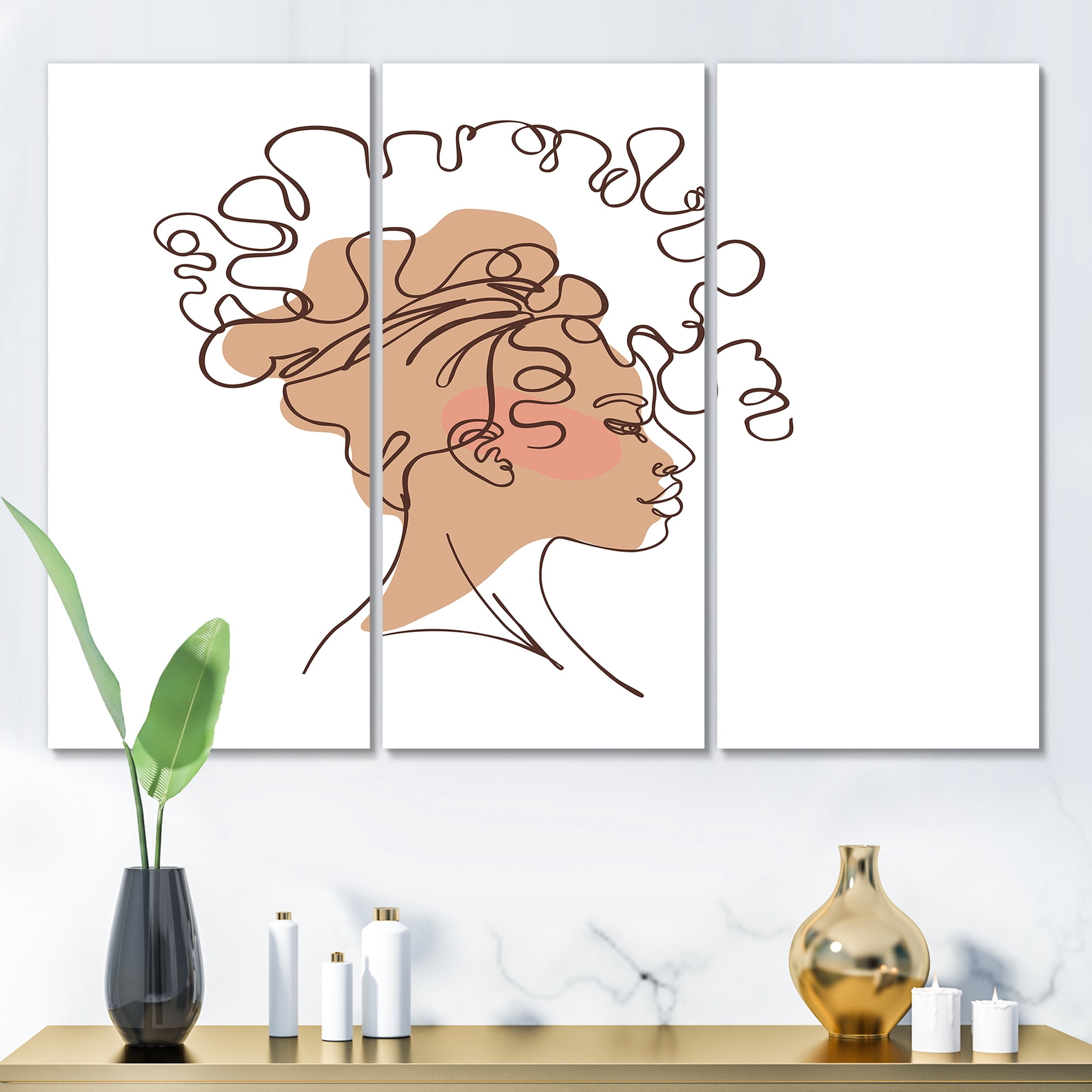 Designart ' One Line Portrait of Afro American Woman I ' Modern Canvas Wall Art Print