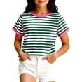 thumbnail image 2 of JAJAHO Girls Striped Tees For Kids Casual Summer Round Neck Short Sleeve Loose Fit T Shirt 2-13Y, 2 of 4