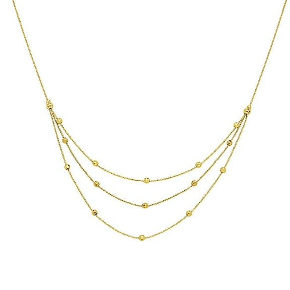 14k Yellow Gold Triple Strand Sparkle-Cut Bead Bib Necklace - 2.4 Grams - 17 Inch