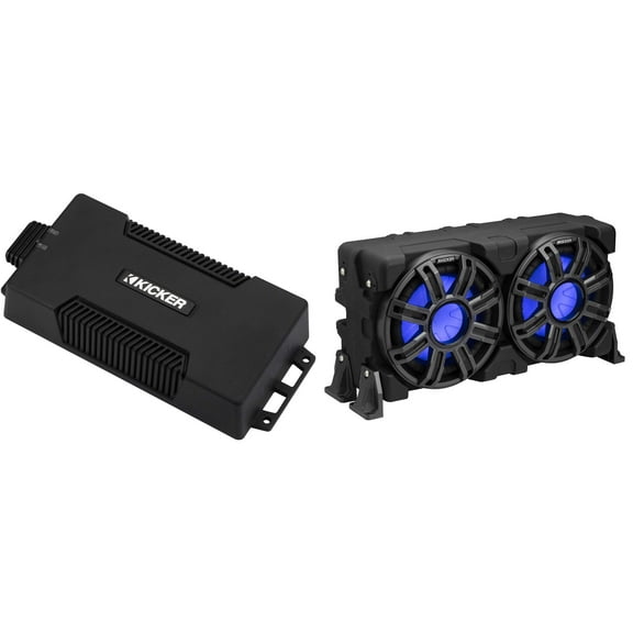 Kicker 51MWLE104 - MWE 10-Inch Loaded Premium Marine Sub Encl w/ Passive Radiator 4ohm & 48PXA6001 Powersports Amp Bundle