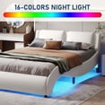 thumbnail image 3 of Aukfa Faux Leather Full Upholstered Platform Bed with Headboard, 16 LED Bed Frame - White, 3 of 8