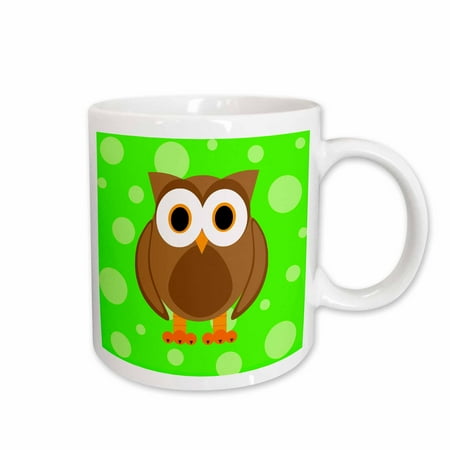 

3dRose Cute Brown Owl on Bright Green Background Ceramic Mug 15-ounce