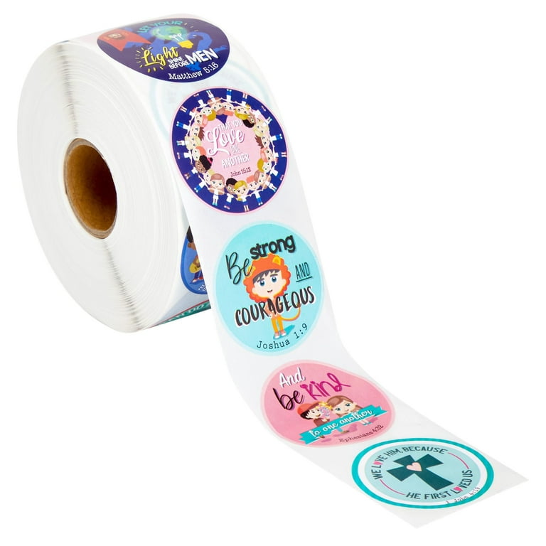Round Christian Bible Verse Stickers for Kids (2 in, 500 Pieces