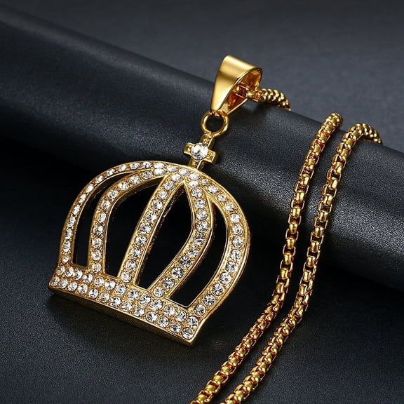 Fashion New hip hop gold color Crown 14K White Gold Necklaces Pendant with zircon free chain men Jewelry