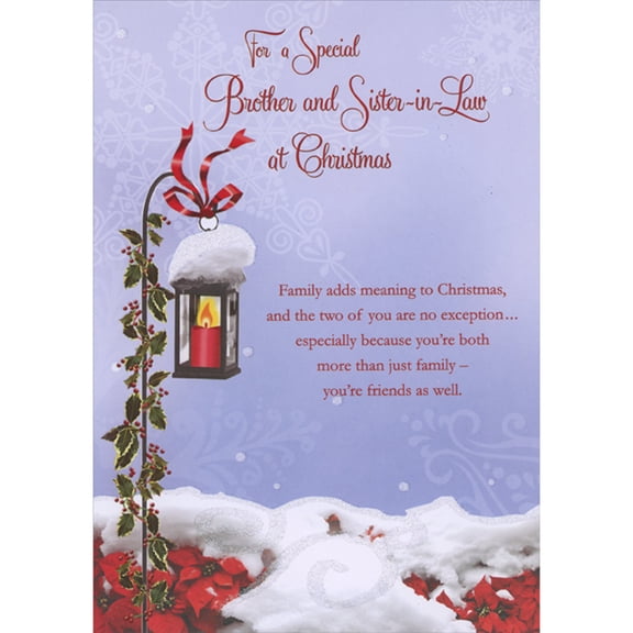 Designer Greetings Family Adds Meaning to Christmas: Candle Lantern on Shepherd Hook Stand Christmas Card for Brother and Sister-in-Law