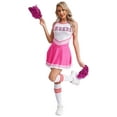 thumbnail image 5 of Aislor Women's Cheer Leader Costumes Cosplay Halloween Outfits Dress with Pom Poms Socks Pink XL, 5 of 7