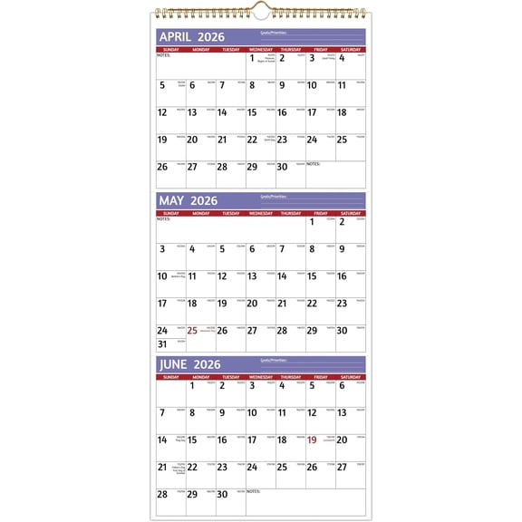2026-2027 Wall Calendar - 3 Month Calendar 2026-2027 Vertical, Apr 2026 - Jul 2027, 3 Month Wall Calendar, 11 x 26 In Open, 2026 Calendar, Large Print, Holiday, Thick Paper, Priorities & Notes,