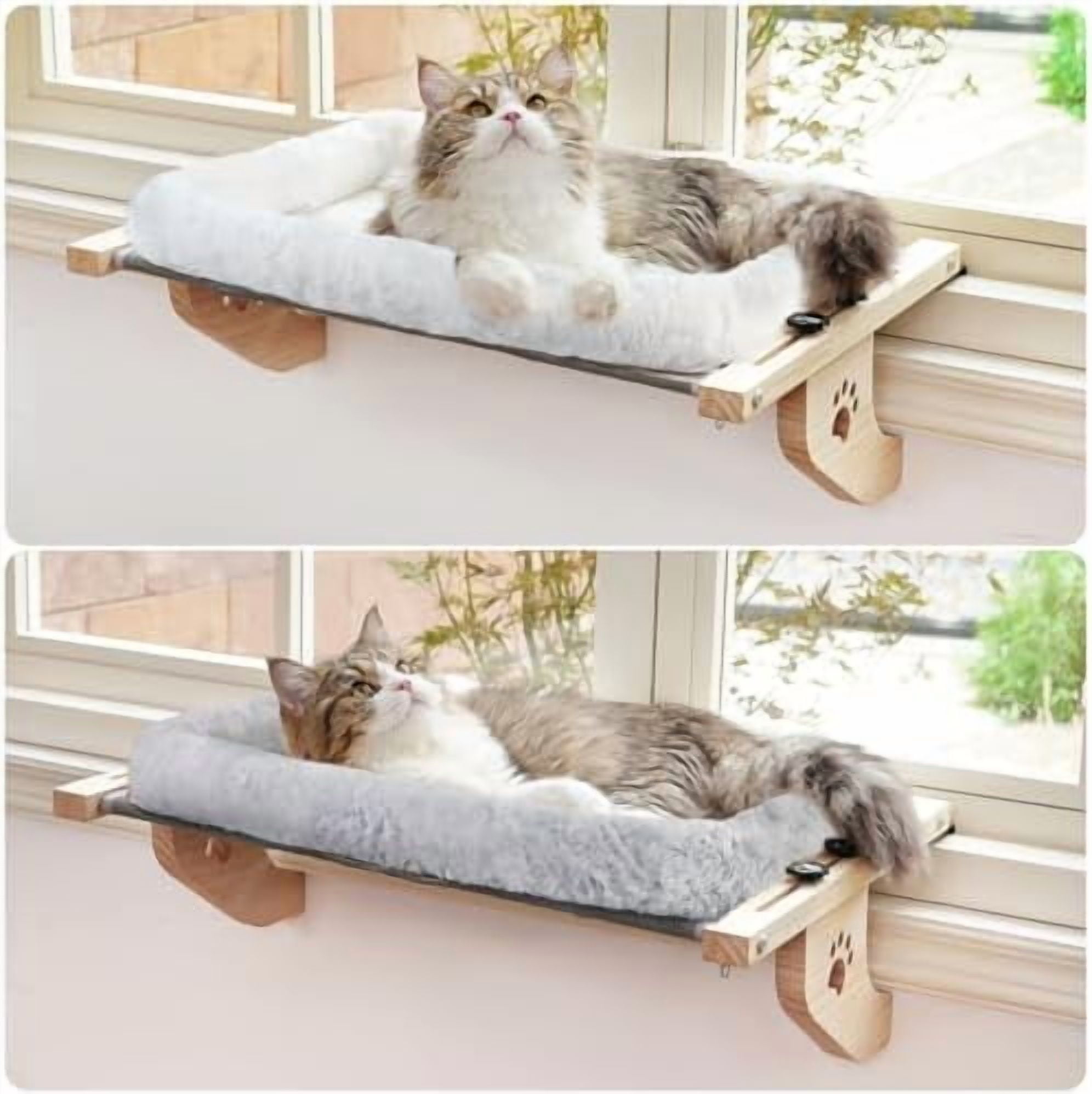 Cat Sill Window Perch Sturdy Hammock Window Seat with Cushion Cover, Wood & Metal Frame for Large Cats, Easy to Adjust Cat Bed for Windowsill, Bedside, Drawer and Cabinet (XL)