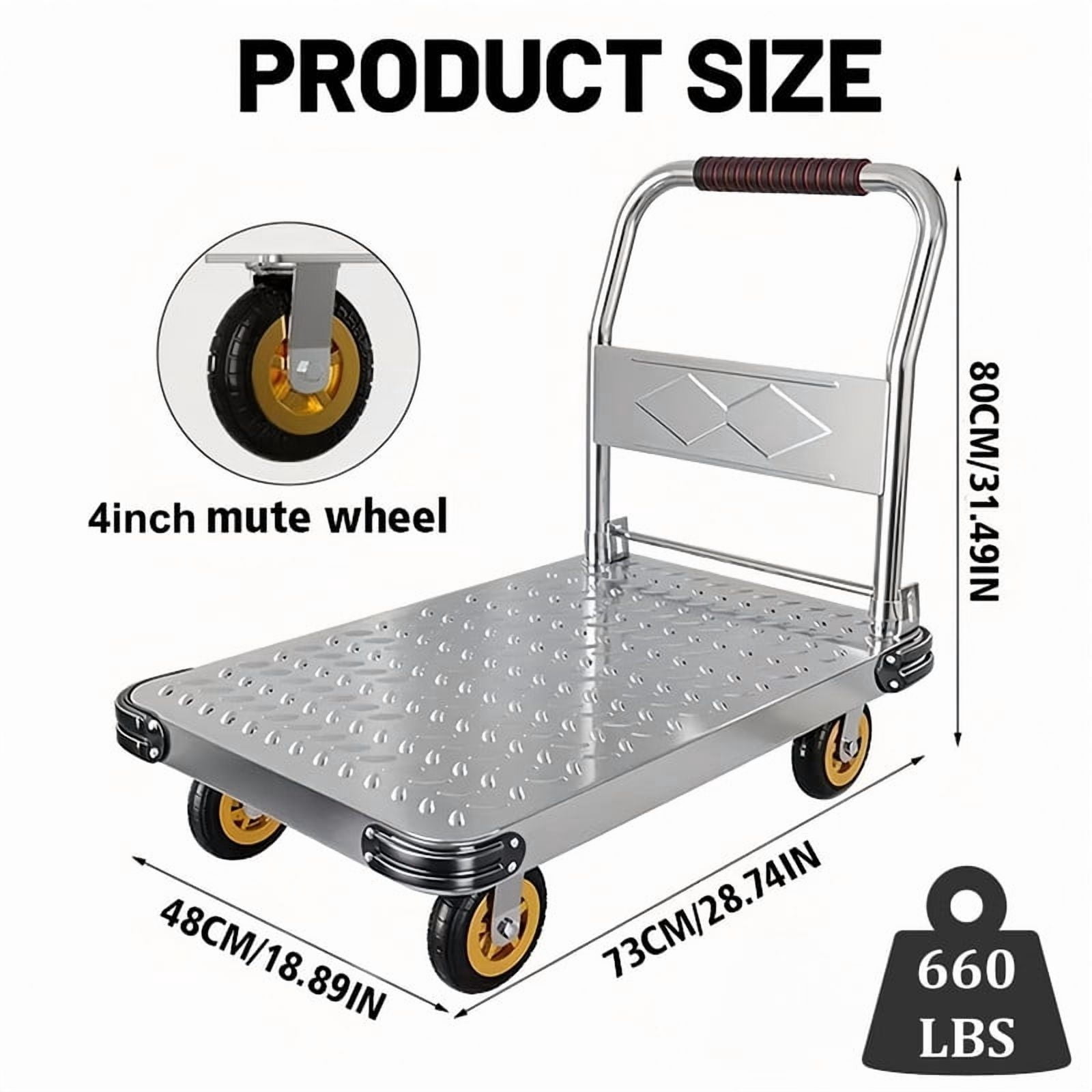 660lbs Capacity Folding Hand Truck, Heavy Duty Steel Utility Rolling Cart, Portable Moving Hand Dolly Cart