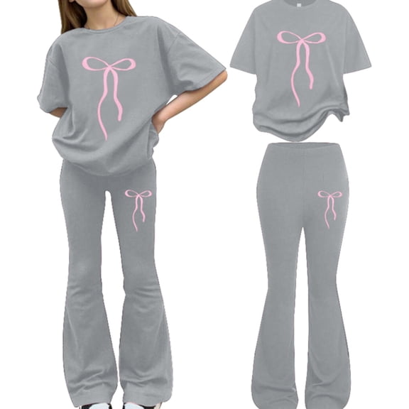 Girls Clothes 2 Piece Outfit T-Shirt Top Bell-Bottoms Pants Girl Trendy Clothing Set 8-12 Years