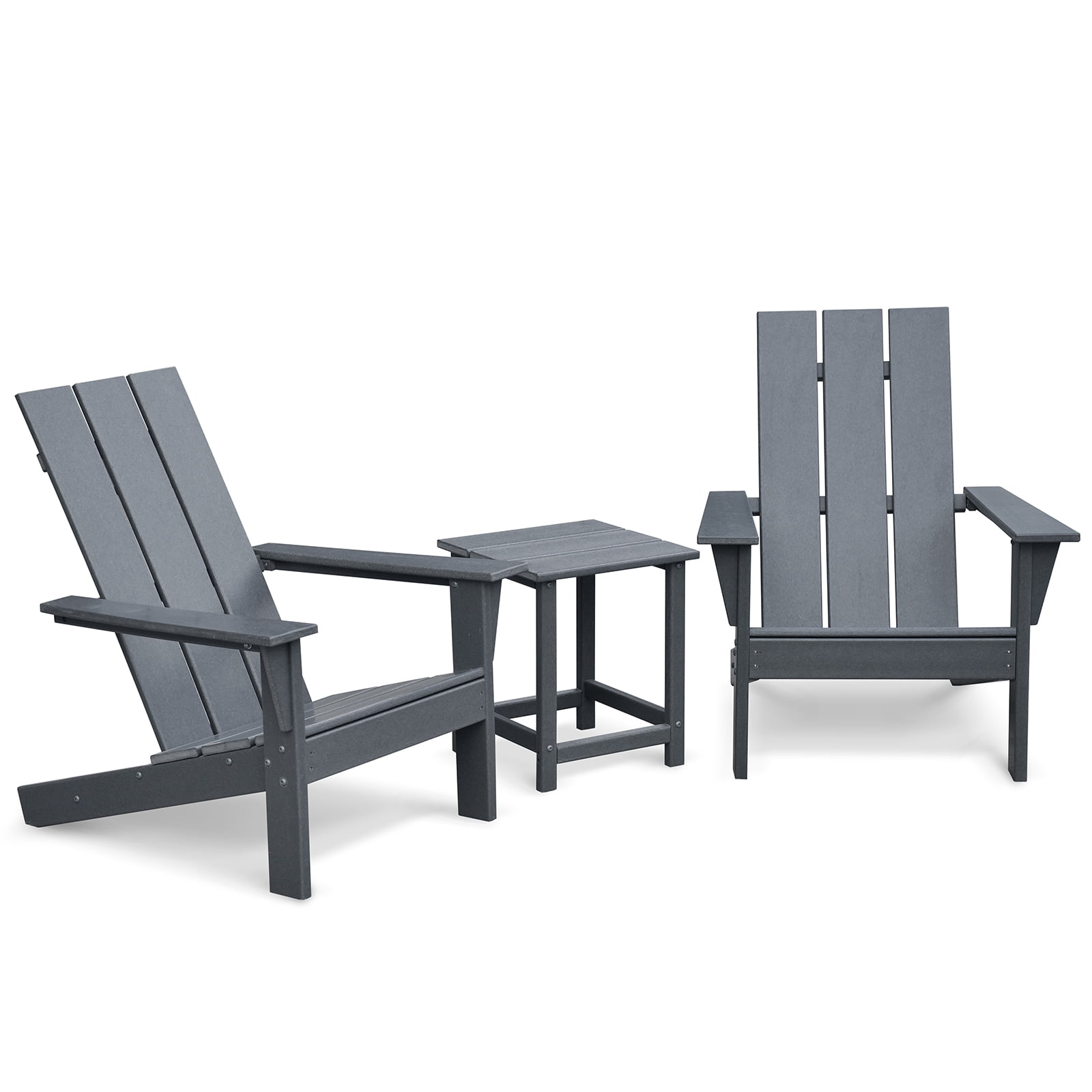 JP OUTDOOR Durable Comfortable Weather-resistant Adirondack Chairs Set of 2 with Table, HDPE Plastic for Outdoor, Gray