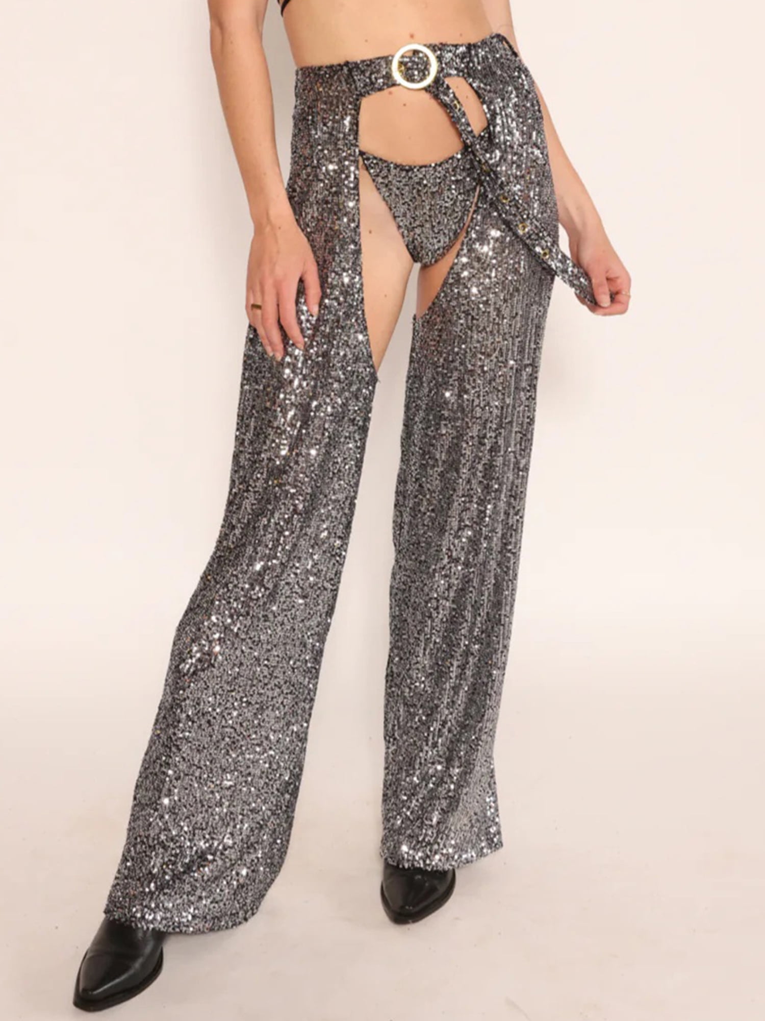 【FANCY CLUB】 STRING DOT ROLL-UP PANTS Biezeib Women Summer Fashion Club Pants Open Crotch Wide Leg
