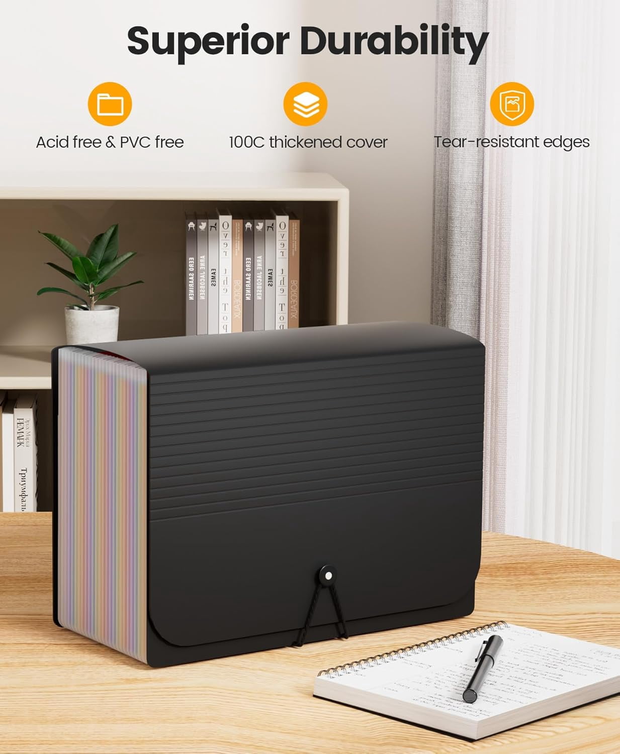 26-Pocket Accordion File Organizer, Upgraded Expanding File Folder with Unobstructed A-Z Tabs, Premium Bill Tax Receipt Document Organizer Storage for Letter/A4 Size Paper, School Office & Home