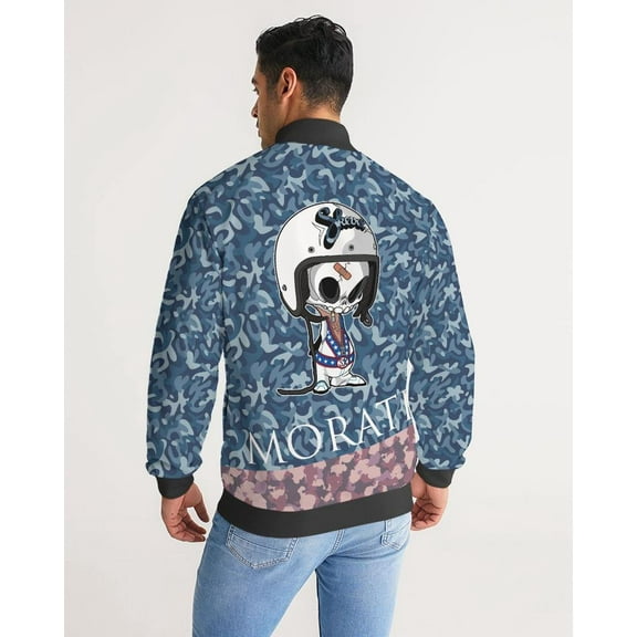 Camo Blue X Skull Men's Stripe-Sleeve Track Jacket