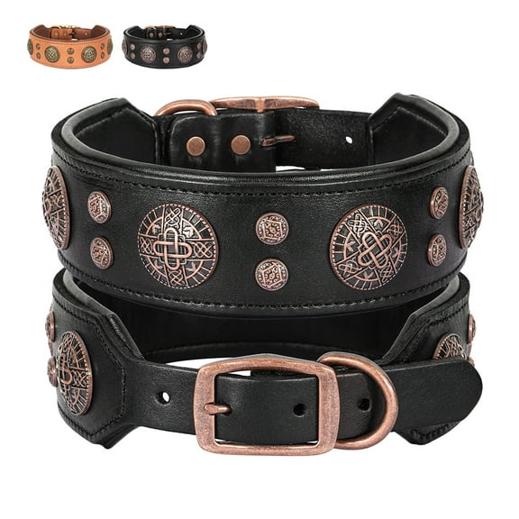 Beirui Luxurious Studded Leather Dog Collar for Large Dogs 2" Wide Heavy Duty Collars