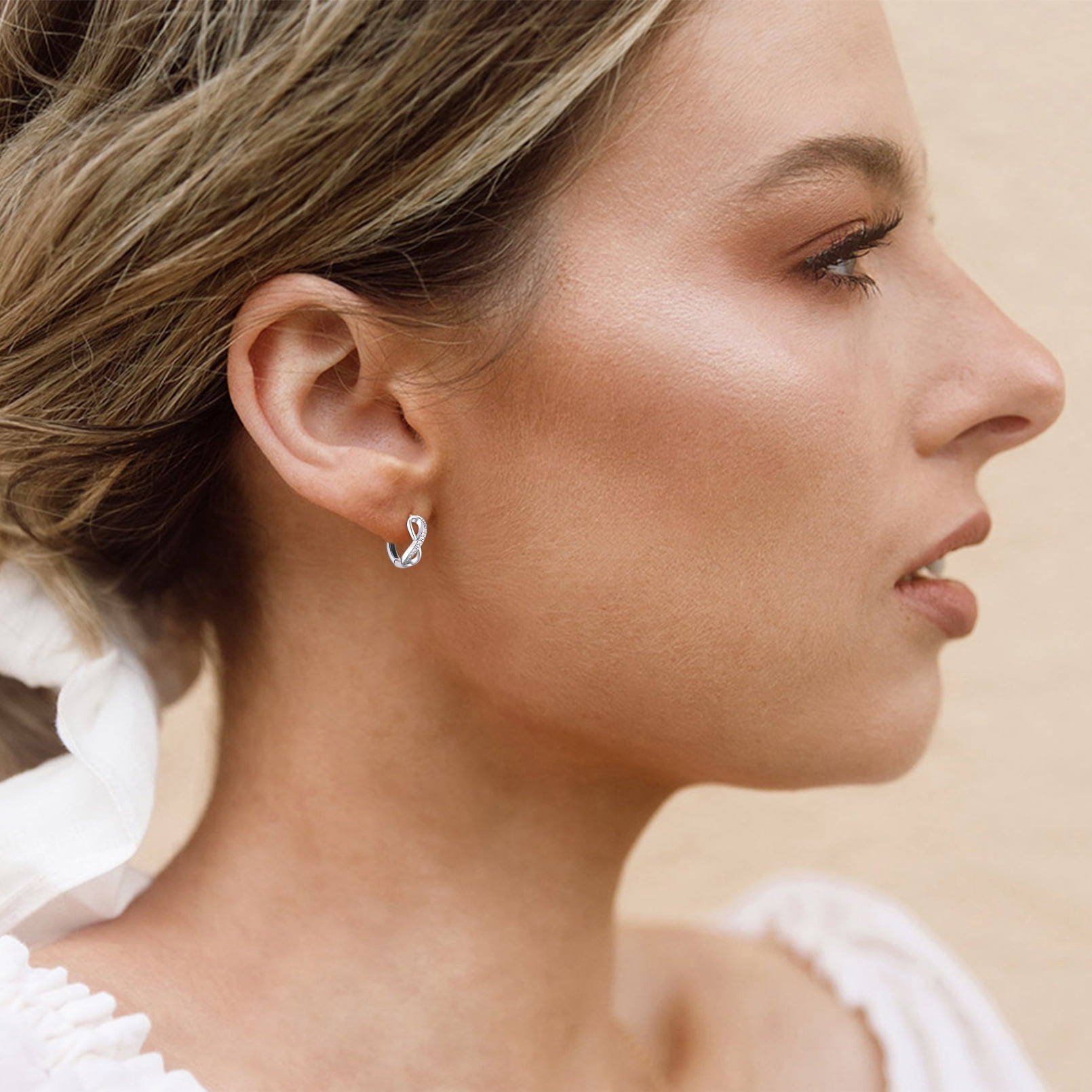 ChicSilver Infinity Small Hoop Earrings 925 Sterling Silver CZ Huggie Earrings for Women Hypoallergenic Christmas Gift Jewelry for Her