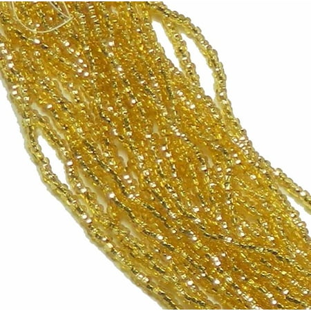 Gold Seed Beads - Straw Gold Silver Lined Preciosa Czech Glass 6/0, Loose Seed Beads, on Loose Strung 6 String Hank