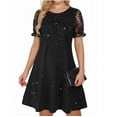 thumbnail image 2 of IFNWSV Robes Décontractées pour Femmes, Robe Évasée à Manches Courtes en Dentelle à Paillettes Style Mode Décontracté pour Fête Quotidienne, Extérieur, Vacances, Robes d'Été pour Femmes Noir m, 2 of 7