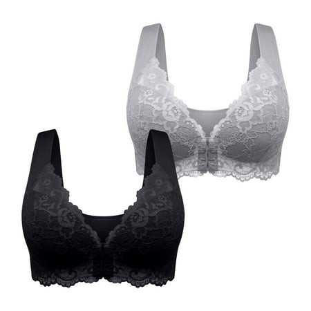 Black of Friday Deals!Clearance Staron 2PC Womens Bras No Underwire Front Closure Bras Comfortable Bras Stretch Wireless Plus Size Bra Wirefree Seamless Bra
