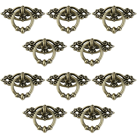 OULII 10pcs Antique Brass Dresser Knobs Vintage Design Zinc Alloy for Cabinets