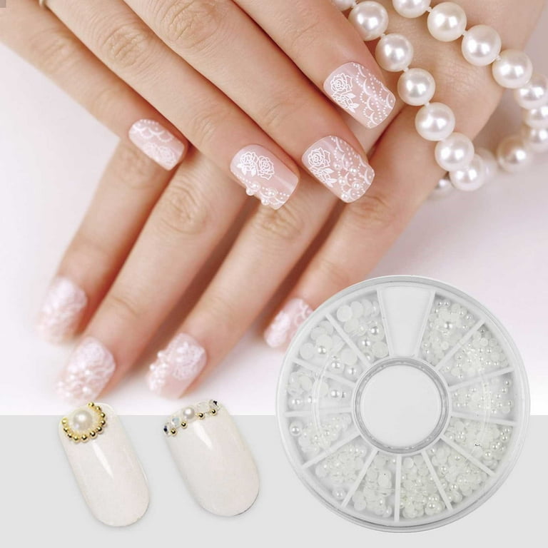 keusn white pearl nail art stone different size wheel rhinestones beads