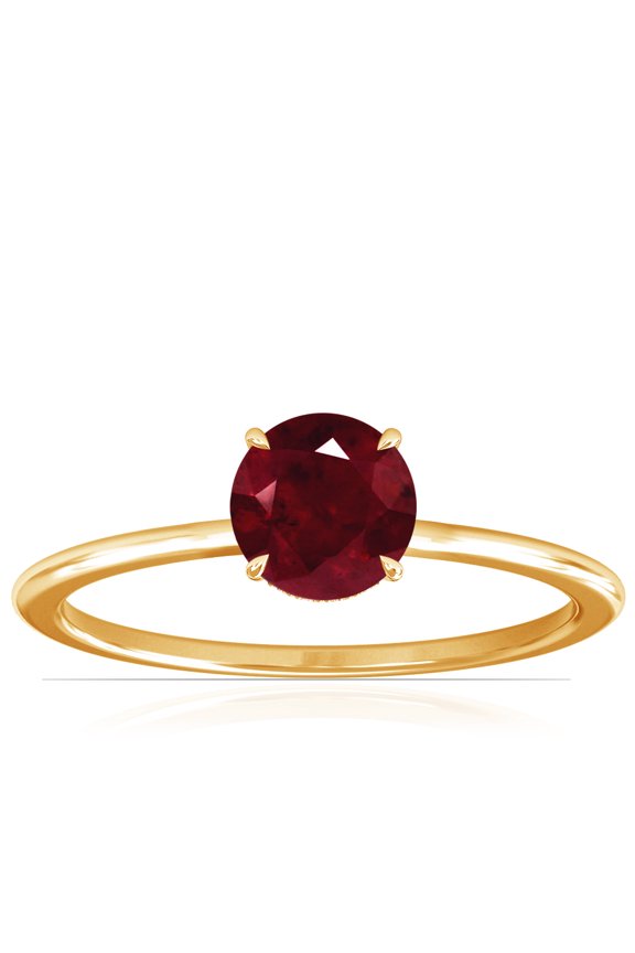 July Birthstone - Petite Prong Set Round Ruby Hidden Halo Ring (Grade - AA | 0.74cttw)