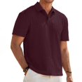 thumbnail image 2 of Men’s Loose Fit Knit Jacquard Polo Shirt with Button Front Short Sleeves and Classic Collar for Everyday Business Casual Style, 2 of 5