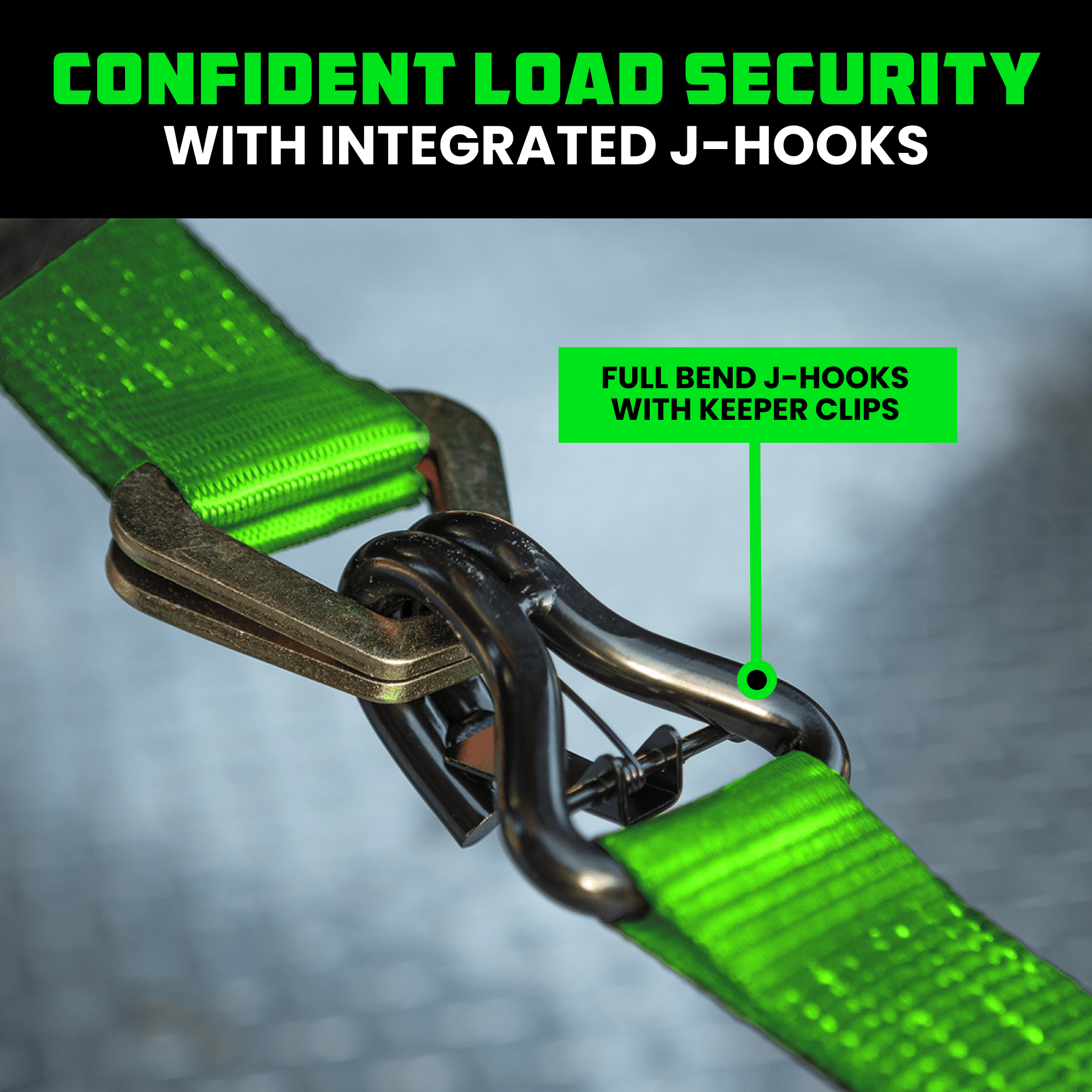 Rhino USA Car Tie Down Straps for Trailers w/ J Hooks - 2" x 8' (10,000lb Break Strength) 4pc Green