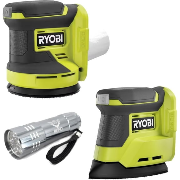 Cordless Sander Bundle, 18-Volt ONE with Ryobi 5 Inch Random Orbit Sander, Corner Cat Finish Sander and Buho Pocket Flashlight (Bare Tool Items)