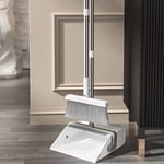 Broom and Dustpan Set with Rotating Handle | 180° Flexible Broom for Corner Cleaning | Comb Teeth Dustpan for Hair Removal | Space-Saving Upright Storage for Kitchen, Office, Lobby Floor