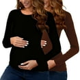 thumbnail image 2 of QATAINLAV Café T-Shirts de Maternité pour Femmes Col Rond 2 Paquets Hauts de Grossesse Couleur Unie Décontracté Tunique à Manches Longues T-Shirts Blouse, 2 of 9