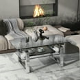 thumbnail image 5 of Holaki Rectangular Mirrored Glass Coffee Table, Modern Clear Tempered Glass Cocktail Table with Shelf for Living Room, Office, 5 of 6