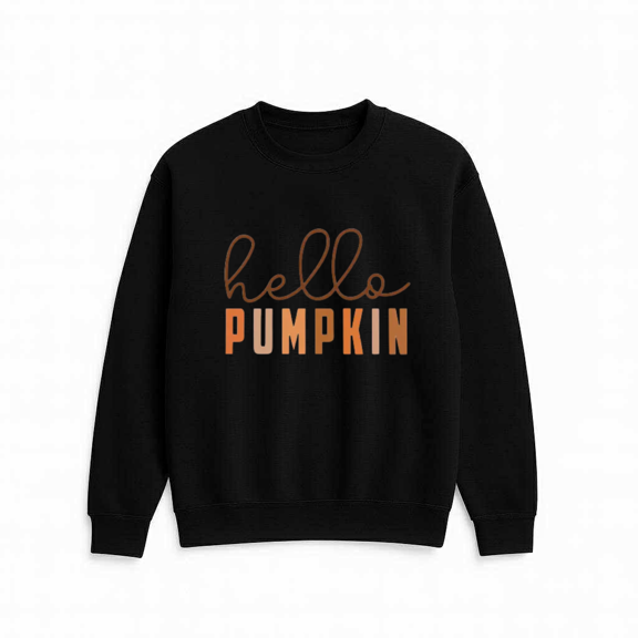 Hello Pumpkin Letter Print Cozy Autumn Inspired Graphic Style Sweatshirt, up to size 5XL