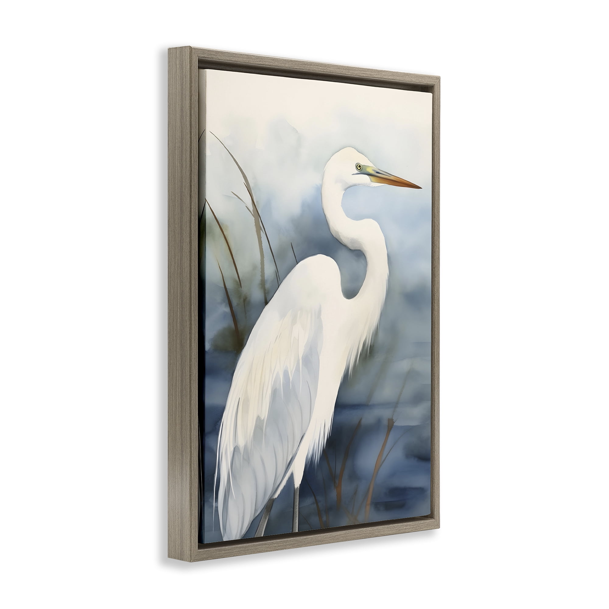 Stupell Industries Soft Egret Impression Animals & Insects Painting Brown Floater Framed Canvas Art Print Wall Art, 17 x 25