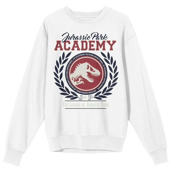 Jurassic Park Academy T-Rex Skeletal Adult White Crew Neck Long Sleeve Sweatshirt-Medium