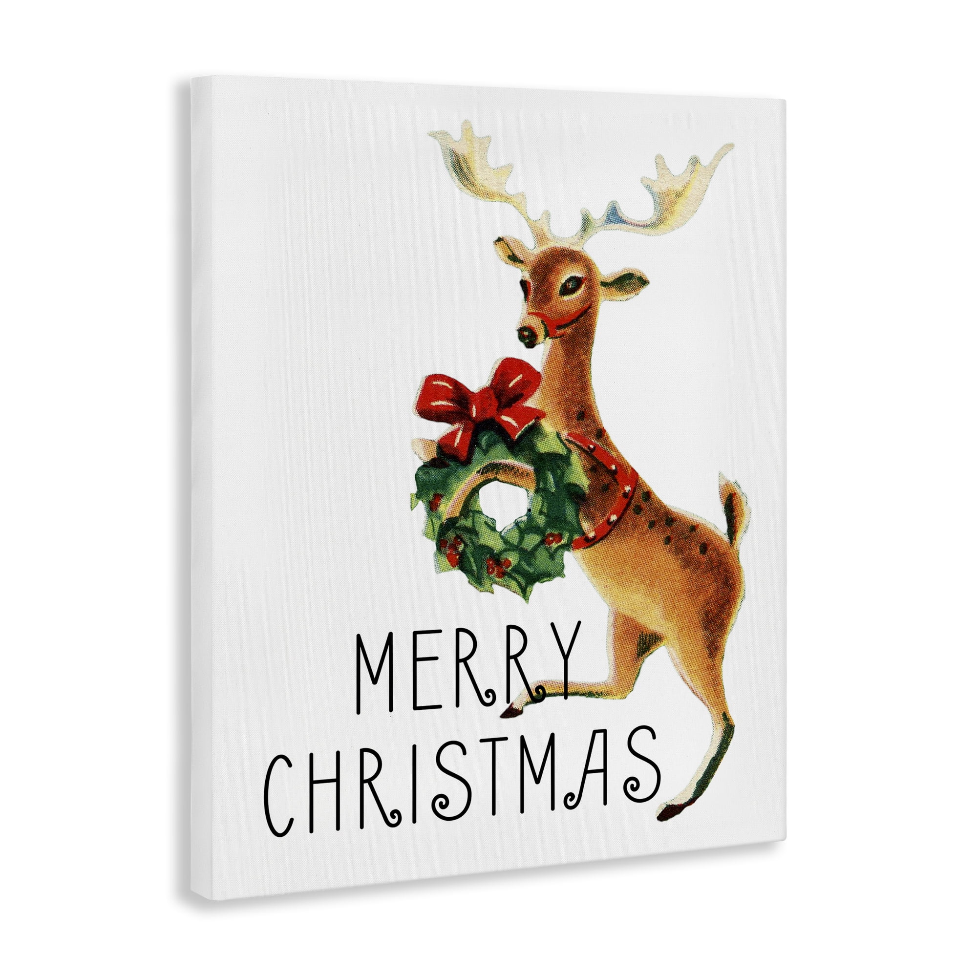 Stupell Industries Merry Christmas Reindeer Holiday Painting Gallery Wrapped Canvas Art Print Wall Art, 16 x 20