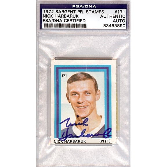 Nick Harbaruk Autographed 1972 Sargent Stamps Card #171 Pittsburgh Penguins PSA/DNA #83453890