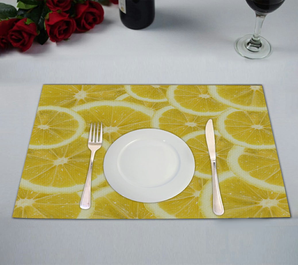 ABPHQTO Fresh Yellow Lemon Table Placemat Food Mat 12x18 Inch,Pack of 2