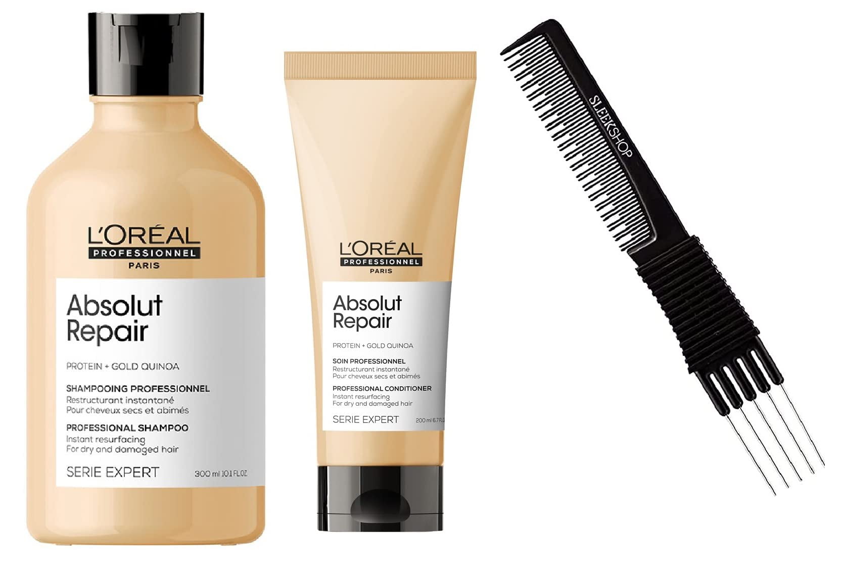 frisør affældige etc L'oreal SERIE EXPERT Absolut Repair Shampoo & Conditioner DUO Set, Absolute  Instant Resurfacing for Dry & Damaged Hair Kit (w/ Sleek Loreal Teasing  Comb) (ABSOLUT REPAIR - 10.1 oz + 6.7 oz) - Walmart.com