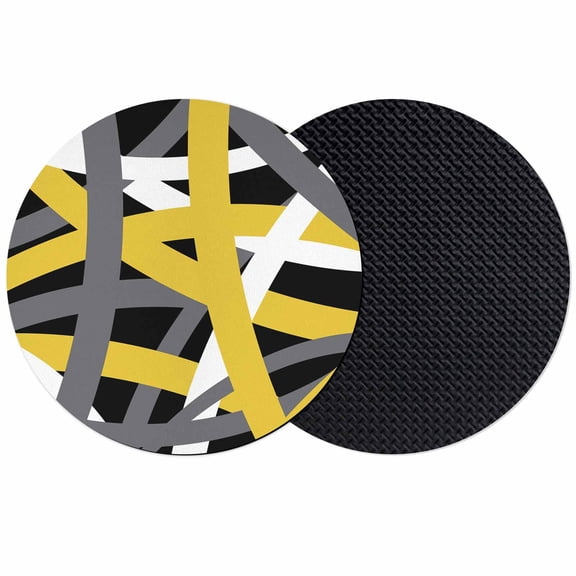 Yellow Black Geometric Coasters Set of 2, Absorbent Coasters for Drinks, Modern Art Abstract Grey Line Coaster for Desk Coffee Table Protection, Home Decor House Warming Gifts 4"