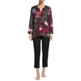thumbnail image 3 of N Natori Studio Women's and Women's Plus Cozy Knit V-Neck Top and Lounge Pants Set, 2-Piece, 3 of 5
