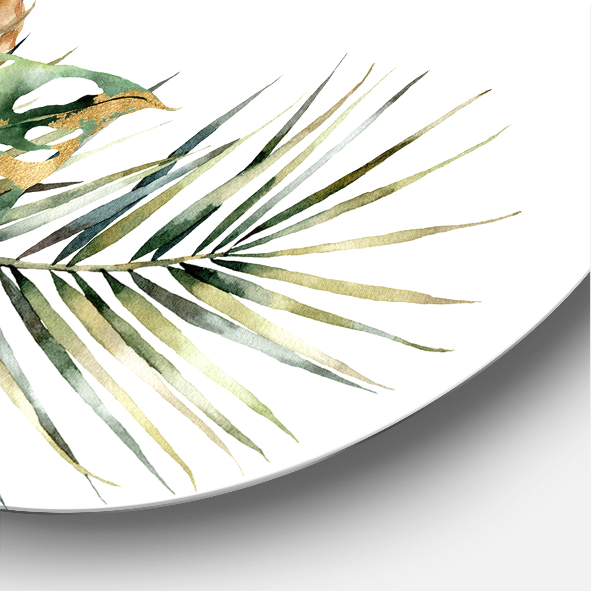 Designart 'Pineapple With Plumeria Coconut and Palm Leaves' Traditional Circle Metal Wall Art 23x23 - Disc of 23