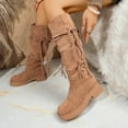 thumbnail image 5 of Viluyesy Womens Square Toe Boots, Thick Heeled Pull-On Fashion Tassel Suede Leather Knee High Boots Brown, 5 of 9